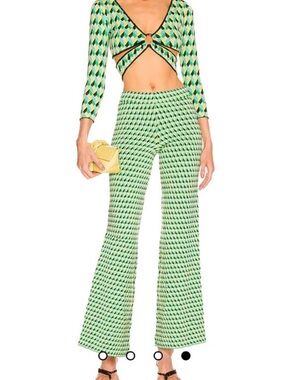 Ronny Kobo Lime Green Diamond Geo Wide-Leg Pants